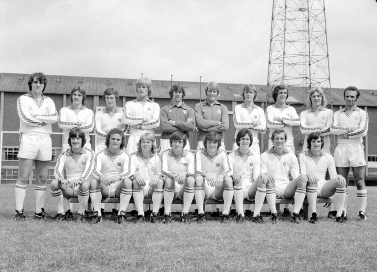 Leeds squad, including Trevor Cherry (back row, third from left) ahead of the 1977-78 season 