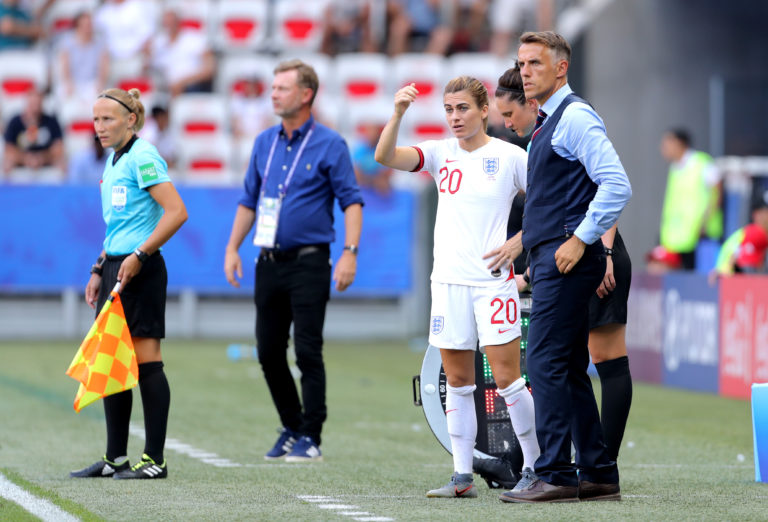 Phil Neville, right, will stand down from leading England when his contract expires in July 2021 (Richard Sellers/PA)