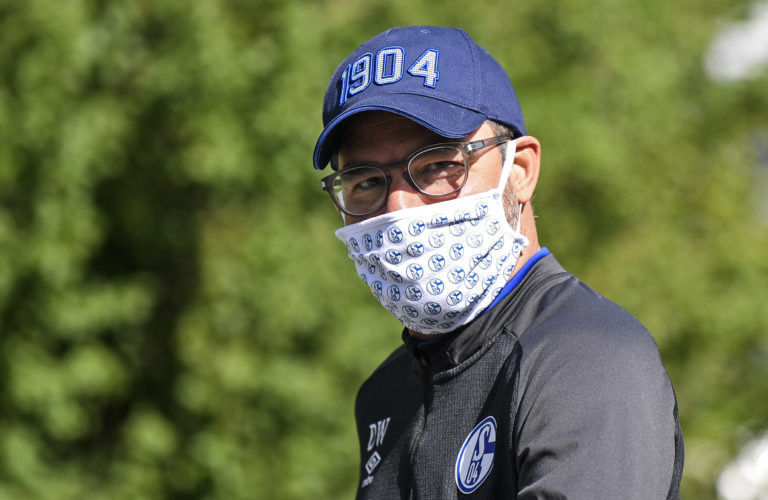 Schalke head coach David Wagner - the former Huddersfield manager - leaves the hotel where his team stay in quarantine