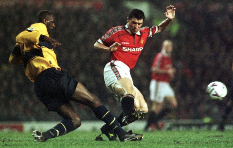 Keane, right, and Patrick Vieira had numerous run-ins (Peter Wilcock/PA)