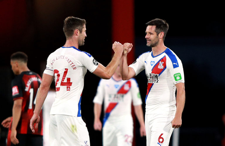 Crystal Palace's Gary Cahill and Scott Dann celebrate the win