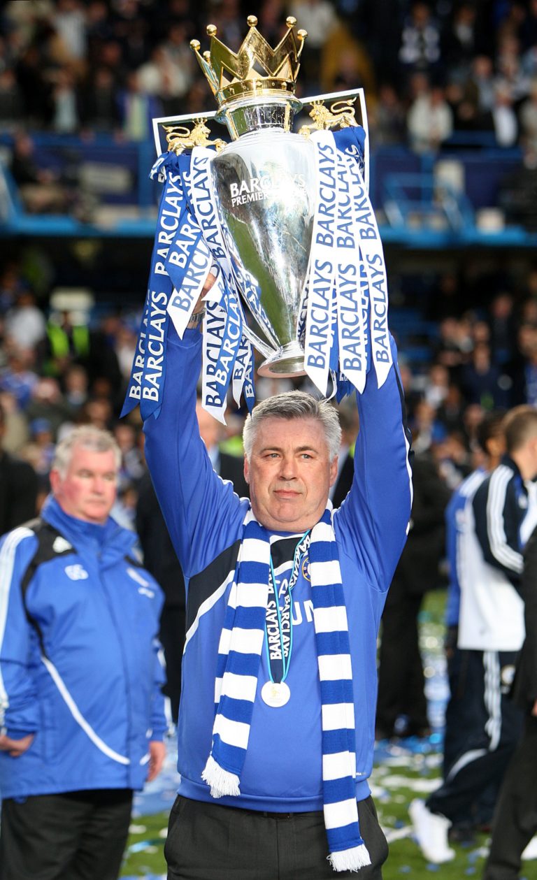 Ancelotti pictured with the Premier League trophy in 2010