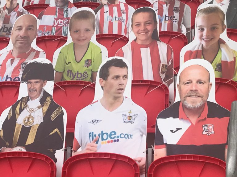 Lord Mayor of Exeter, Councillor Peter Holland, left, and former Grecians player Adam Stansfield, centre, will be among the cardboard cut-outs at Wembley