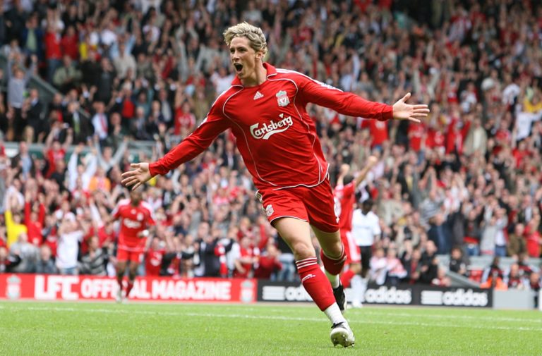 Torres celebrating one of the 33 goals he scored for Liverpool during his debut season 