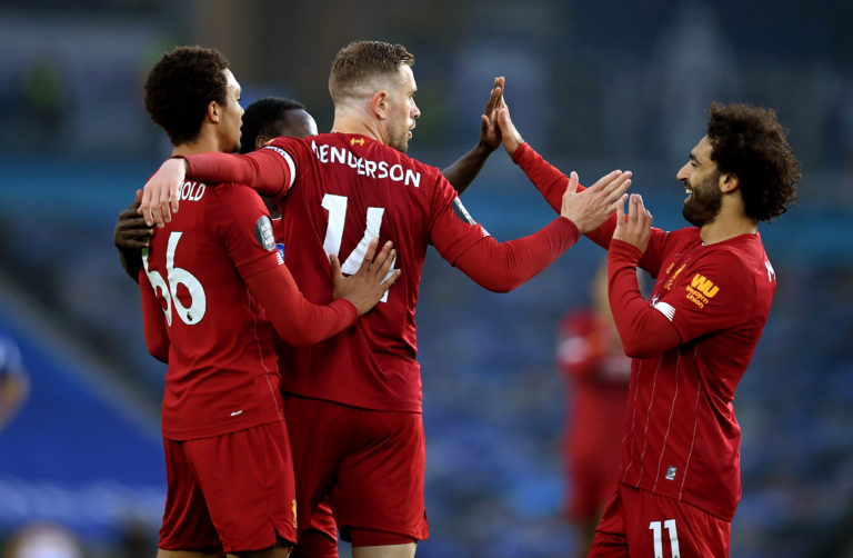 Mohamed Salah, right, has 19 Premier League goals for the season after scoring twice at Brighton