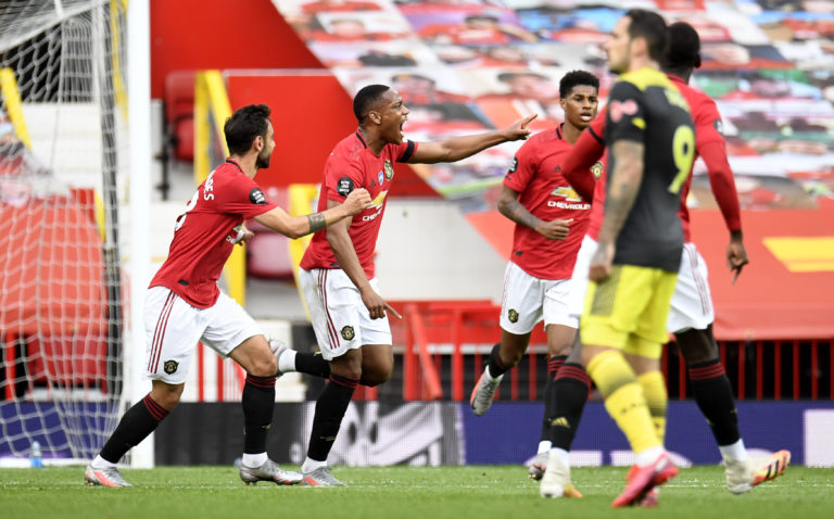 Anthony Martial celebrates Manchester United's second against Southampton