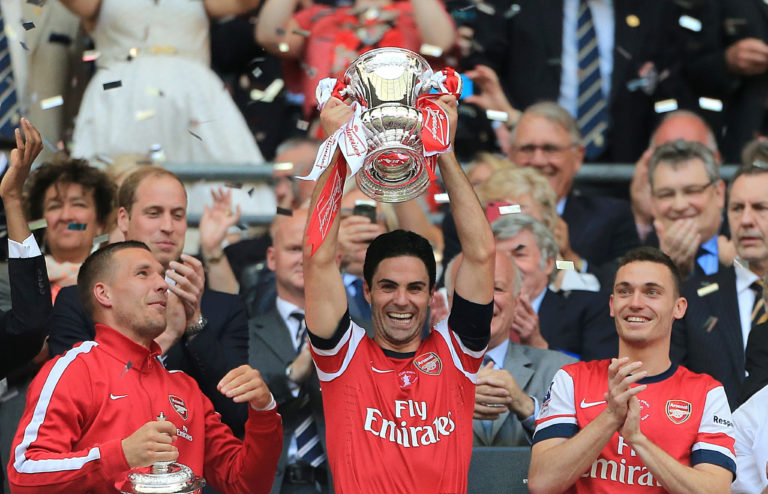 Arteta lifted the FA Cup as Arsenal captain in 2014.