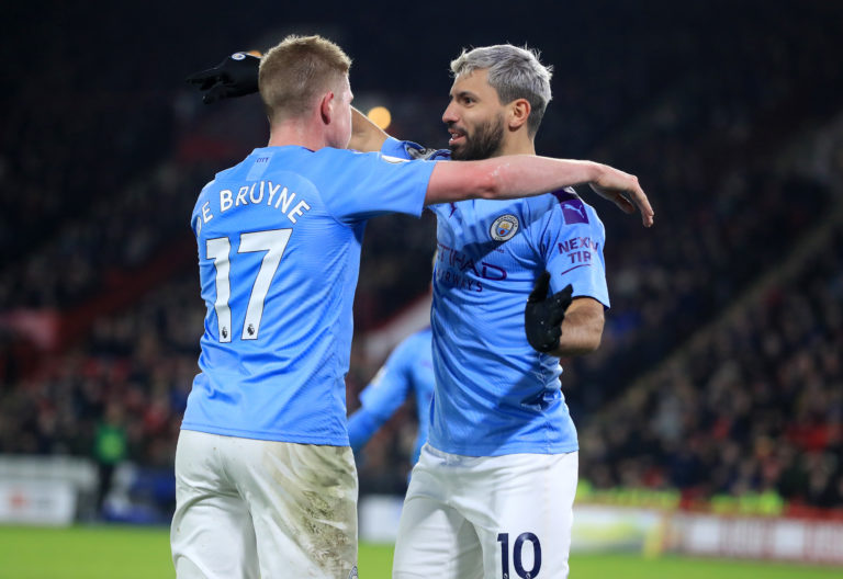 De Bruyne (left) has provided six assists for Sergio Aguero (right)