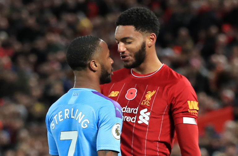 Manchester City forward Raheem Sterling and Liverpool defender Joe Gomez clash at Anfield. Sterling admitted 'emotions got the better' of him following the altercation with England team-mate Gomez during City's 3-1 defeat. The incident cost Sterling a place in Gareth Southgate's squad for a Euro 2020 qualifier against Montenegro